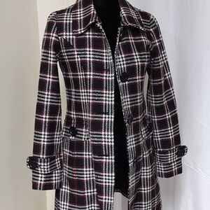 Elegant Plaid Coat - Black, White, and Red